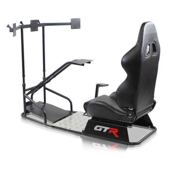 GTR Simulator - GTR Simulator GTSF Model Racing Simulator with Gear Shifter & Steering Mounts, Monitor Mount and Real Racing Seat White with Red