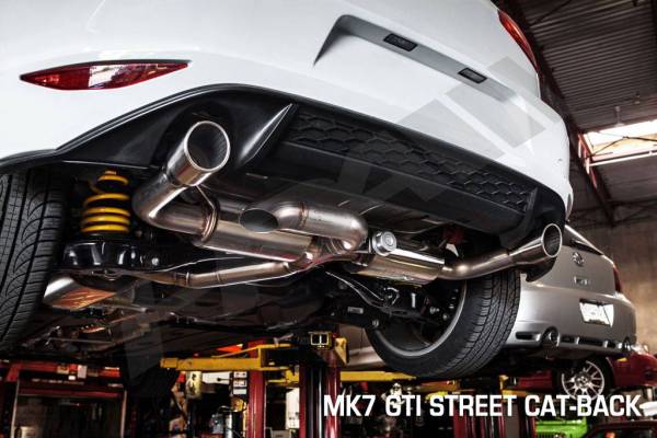 HPA - HPA Cat-Back Street Exhaust w/ Center Muffler for Mk7 VW Golf GTI, Silver tip