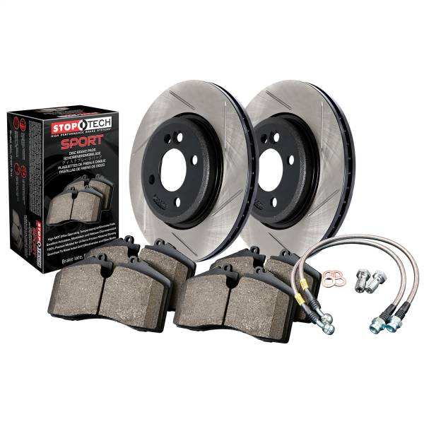 StopTech - StopTech Sport Axle Pack Slotted Rotor Rear Brake Kit with Brake lines 977.40042R