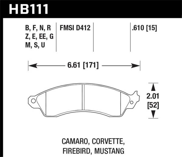 Hawk Performance - Hawk 94-04 Mustang Cobra / 88-96 Corvette / 88-92 Camaro w/HD Brakes Front Blue 9012 Race Brake Pads - HB111E.610