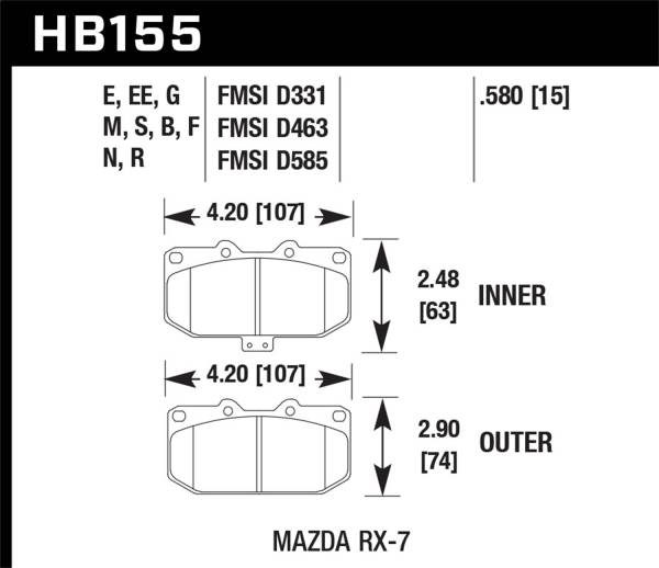 Hawk Performance - Hawk Performance HPS 5.0 Disc Brake Pad HB155B.580