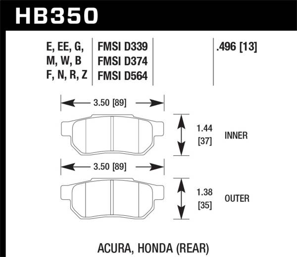 Hawk Performance - Hawk Performance DTC-60 Disc Brake Pad HB350G.496