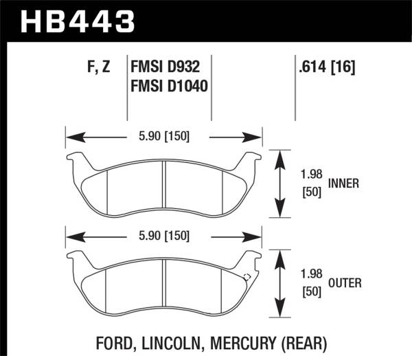 Hawk Performance - Hawk Performance HPS 5.0 Disc Brake Pad HB443B.614