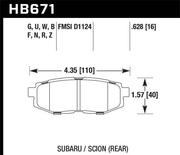 Hawk Performance - Hawk Performance DTC-60 Disc Brake Pad HB671G.628