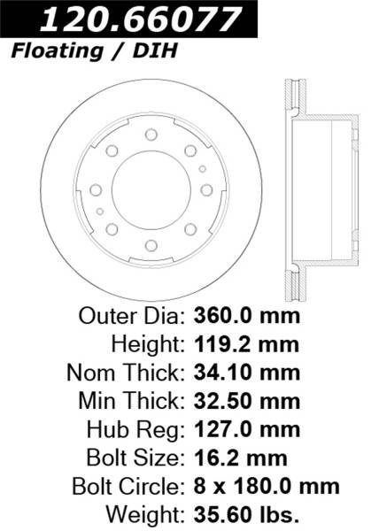 StopTech - StopTech CryoStop Premium Plain Rotor 120.66077CRY