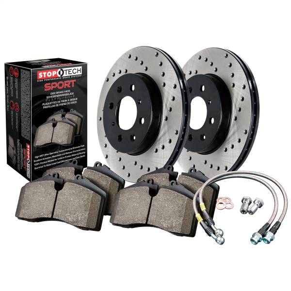 Stoptech - StopTech Sport Axle Pack; Drilled Rotor; Front Brake Kit with Brake lines