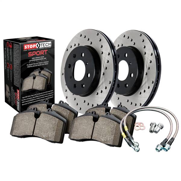 Stoptech - StopTech Sport Axle Pack; Drilled Rotor; Rear Brake Kit with Brake lines