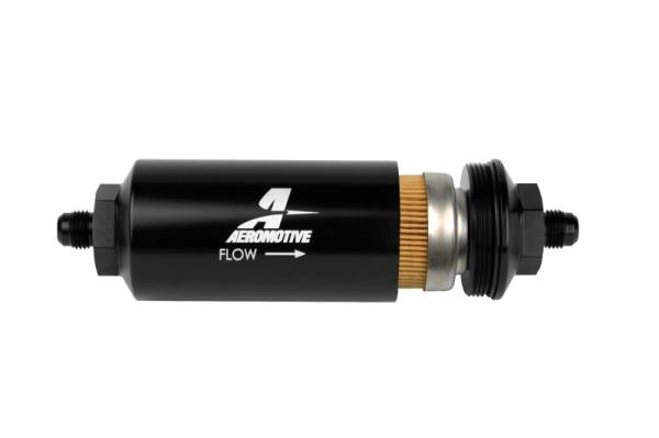 Aeromotive - Aeromotive In-Line Filter - (AN-6 Male) 10 Micron Fabric Element Bright Dip Black Finish