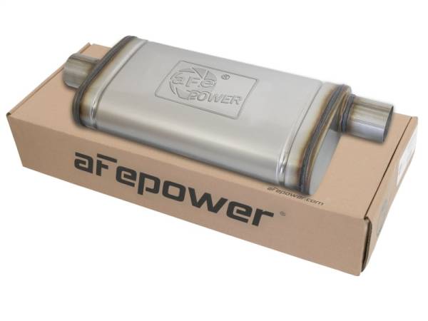 aFe - aFe MACHForce XP SS Muffler 2.5in Center Inlet / 2.5in Offset Outlet 18in L x 9in W x4in H Body