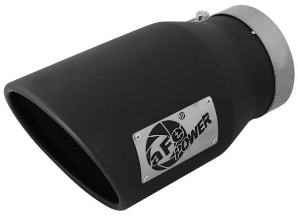 aFe - aFe MACHForce XP 5in 304 Stainless Steel Exhaust Tip 5 In x 7 Out x 12L in Bolt On Right - Black