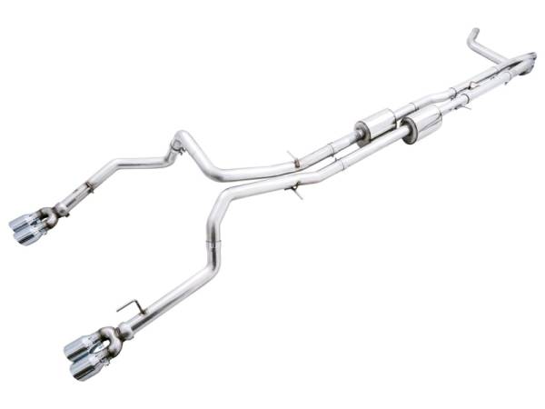 AWE Tuning - AWE Tuning 22-23 GMC Sierra 1500 AT4X 6.2L 0FG Catback Split Dual (Flat Bumper) - Chrome Silver Tips