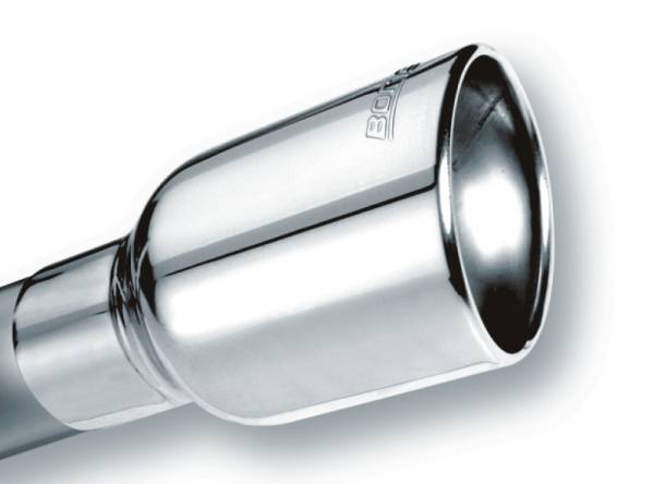 Borla - Borla Universal Polished Tip Single Oval Rolled Angle-Cut w/Clamp (inlet 2 1/2in. Outlet 4 1/4 x 3 1