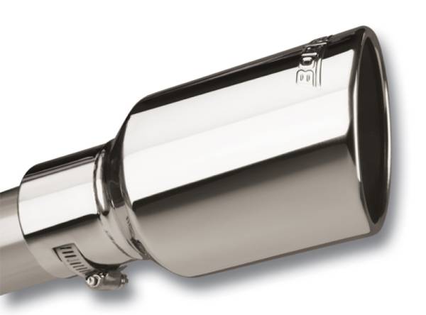 Borla - Borla Universal Polished Tip Single Round Rolled Angle-Cut w/Clamp (inlet 2 1/2in. Outlet 4 x 4in) *