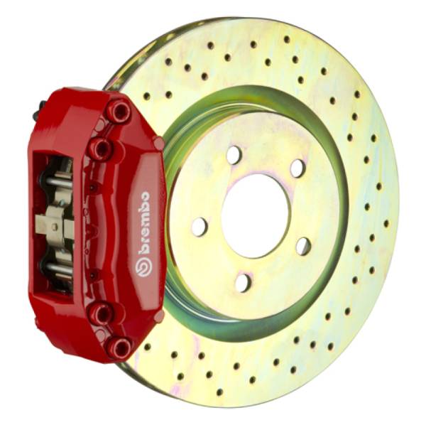 Brembo - Brembo 12-19 Fiat 500 Pop/Sport/Lounge/Abarth Fr GT BBK 4Pist. Cast 2pc 28 5x28 1pc Rotor Drill-Red - 1A4.3002A2