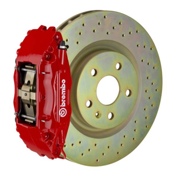 Brembo - Brembo 82-89 6-Series Front GT BBK 4 Piston Cast 2pc 332x32 1pc Rotor Drilled-Red - 1B4.7001A2