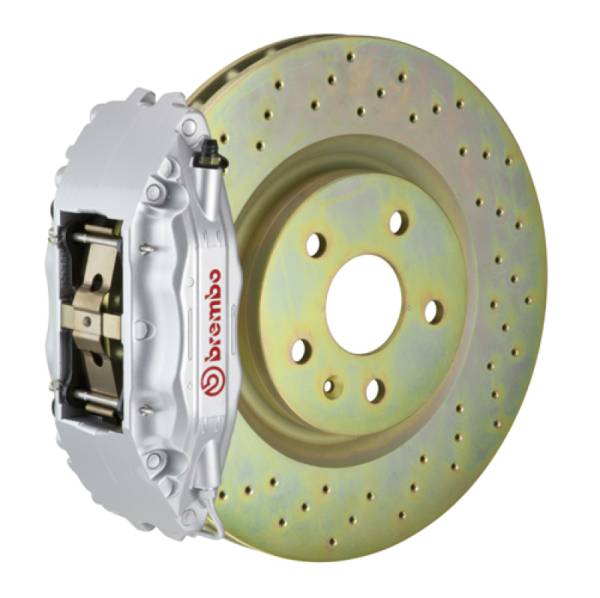 Brembo - Brembo 82-89 6-Series Front GT BBK 4 Piston Cast 2pc 332x32 1pc Rotor Drilled-Silver - 1B4.7001A3