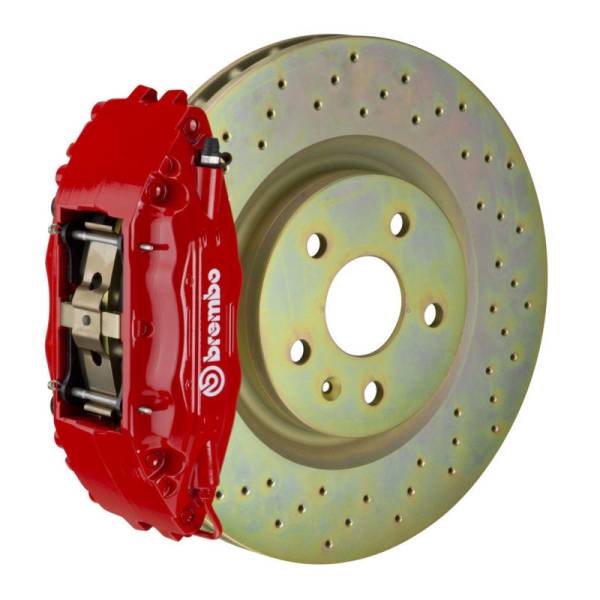 Brembo - Brembo 05-14 Mustang GT Excl non-ABS Equipped Fr GT BBK 4Pist Cast 2pc 355x32 1pc Rtr Drill-Red - 1B4.8001A2