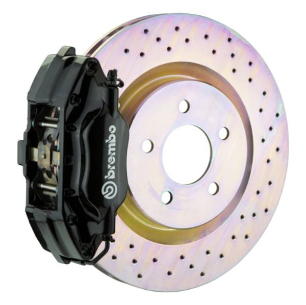 Brembo - Brembo 94-04 Mustang (SN95) Front GT BBK 4 Piston Cast 2pc 330x28 1pc Rotor Drilled-Black - 1E4.6001A1