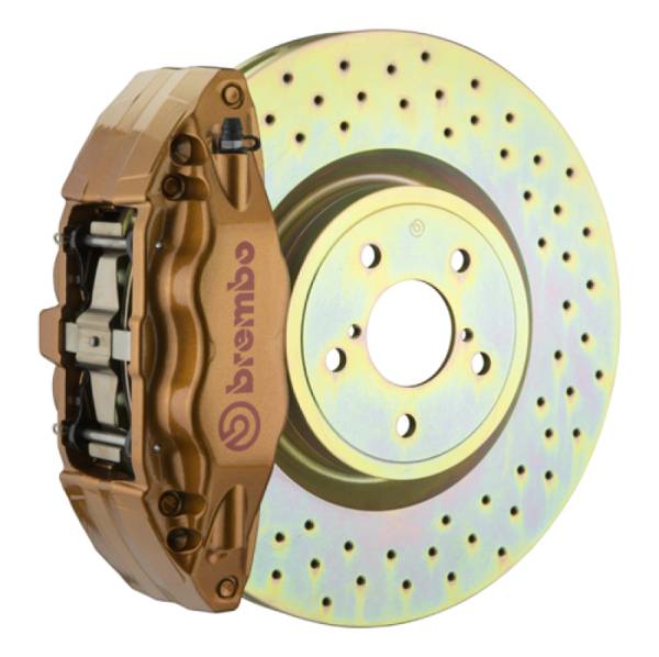 Brembo - Brembo 02-07 Impreza/WRX/08-14 WRX Front GT BBK 4 Piston Cast 2pc 326 x30 1pc Rotor Drilled - Gold - 1E4.6002A4