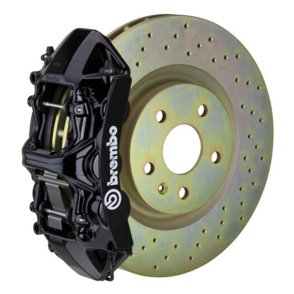 Brembo - Brembo 05-14 Mustang GT Excl non-ABS Equipped Fr GT BBK 6Pist Cast 355x32 1pc Rtr Drill-Black - 1M4.8001A1