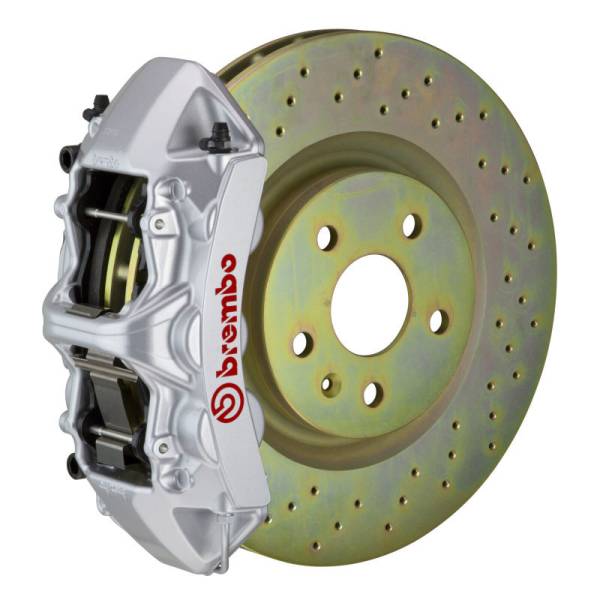 Brembo - Brembo 05-14 Mustang GT Excl non-ABS Equipped Fr GT BBK 6Pist Cast 355x32 1pc Rtr Drill-Silver - 1M4.8001A3