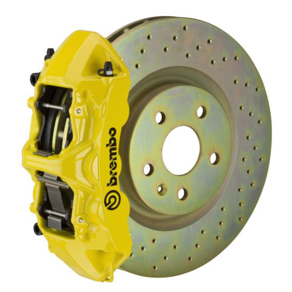 Brembo - Brembo 05-14 Mustang GT Excl non-ABS Equipped Fr GT BBK 6Pist Cast 355x32 1pc Rtr Drill-Yellow - 1M4.8001A5