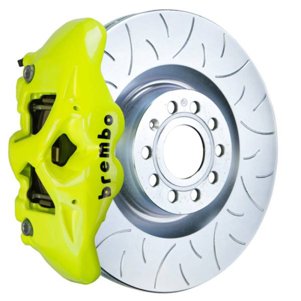 Brembo - Brembo 07-15 TT 2.0T/3.2L/09-15 TTS Fr GT BBK 4Pist Cast 345x30 1pc Rotor Slot Type3- Fluo. Yellow - 1S5.8001A7