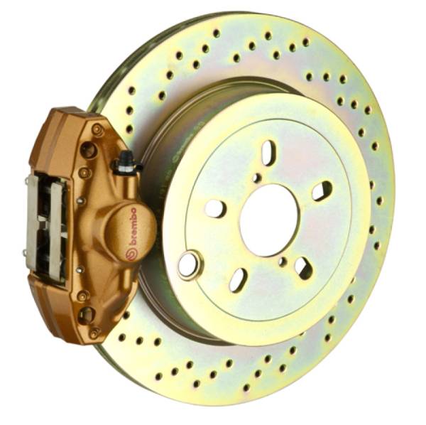 Brembo - Brembo 02-07 Impreza/ wRX (GD/GG) Rear GT BBK 2 Piston Cast 2pc 316 x20 1pc Rotor Drilled - Gold - 2E4.5001A4