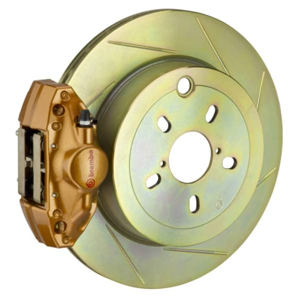 Brembo - Brembo 02-07 Impreza/WRX Rear GT BBK 2 Piston Cast 2pc 316 x20 1pc Rotor Slotted Type1 - Gold - 2E5.5001A4