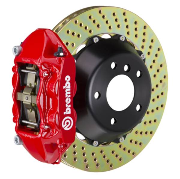 Brembo - Brembo 03-08 SL55 AMG(Excl Black Series) Rr GT BBK 4Pist Cast 380x28 2pc Rotor Drilled-Red - 2P1.9011A2