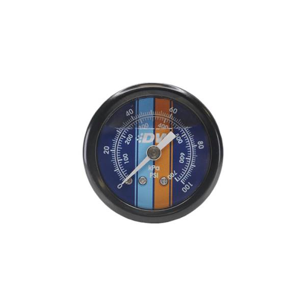 DeatschWerks - DeatschWerks 0-100 PSI 1/8in NPT Mechanical Fuel Pressure Gauge 1.5in Diam. Black Housing Blue Face