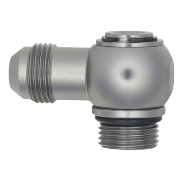 DeatschWerks - DeatschWerks 8AN ORB Male to 8AN Male Flare Low Profile 90-Degree Swivel - Anodized DW Titanium