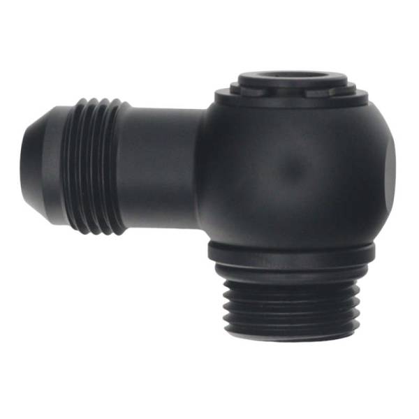 DeatschWerks - DeatschWerks 8AN ORB Male to 8AN Male Flare Low Profile 90-Degree Swivel - Anodized Matte Black