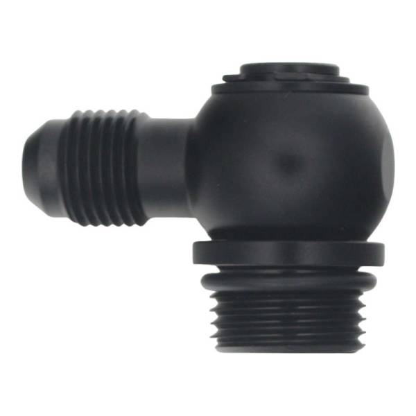 DeatschWerks - DeatschWerks 8AN ORB Male to 6AN Male Flare Low Profile 90-Degree Swivel - Anodized Matte Black