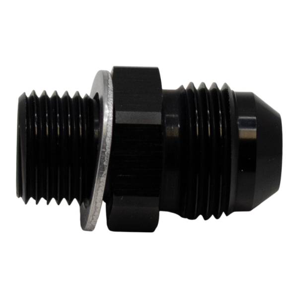 DeatschWerks - DeatschWerks 8AN Male Flare to M16 X 1.5 Male Metric Adapter (Incl Washer) - Anodized Matte Black