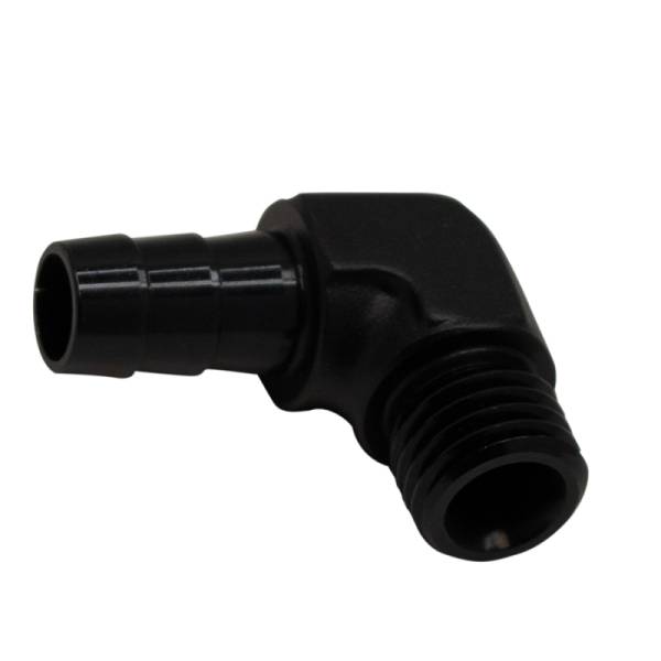 DeatschWerks - DeatschWerks Metric M12 to 3/8in Hose Barb 90-Degree Fitting w/ Venturi Port - Anodized Matte Black