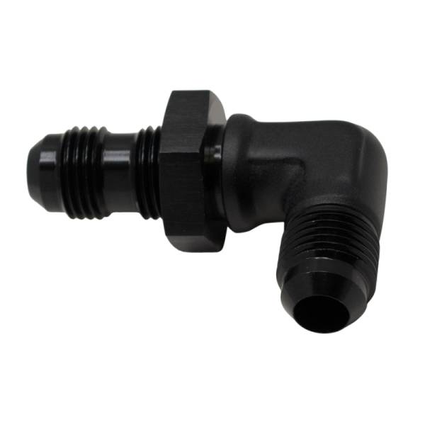 DeatschWerks - DeatschWerks 6AN Male Flare to 6AN Male Flare Bulkhead Adapter 90-Degree - Anodized Matte Black