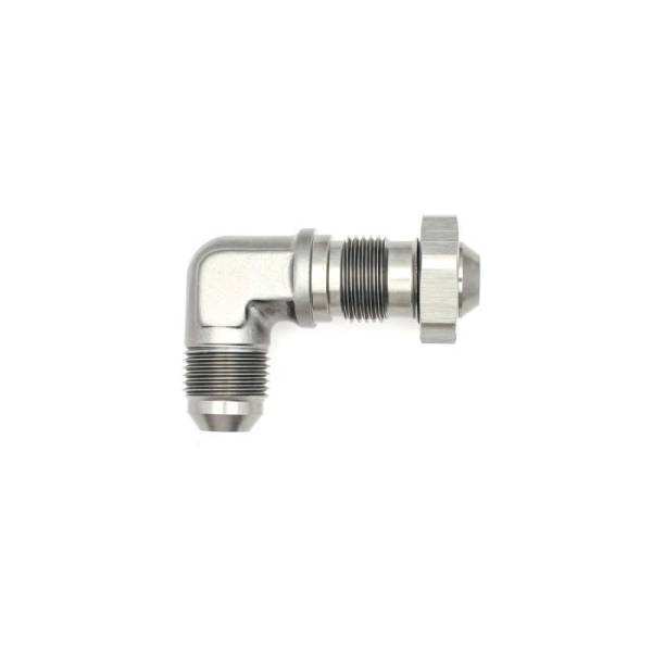 DeatschWerks - DeatschWerks 8AN Male Flare To 8AN Male Flare Bulkhead Adapter 90-Degree (Incl. Nut)