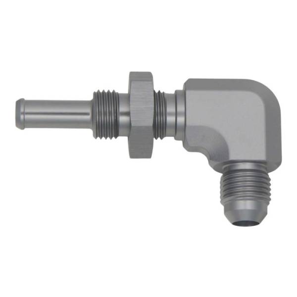 DeatschWerks - DeatschWerks 6AN Male Flare To 5/16in. Male Barb Bulkhead Adapter 90-Degree (Incl. Nut)