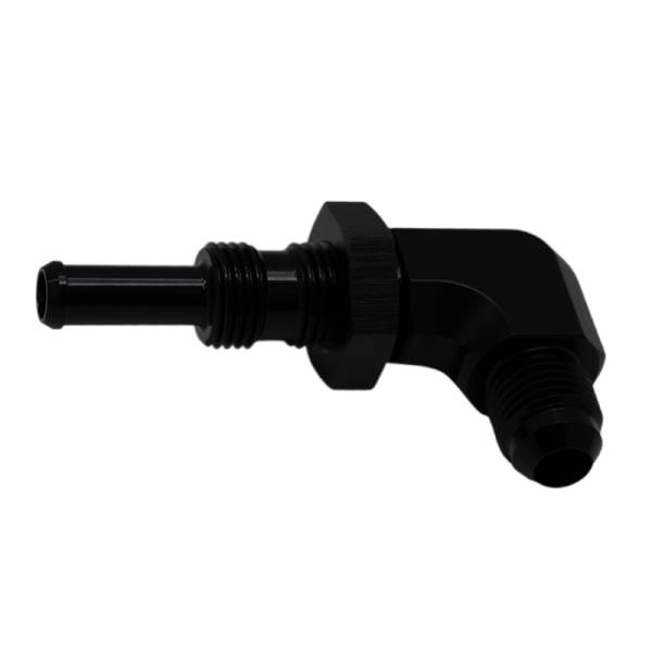 DeatschWerks - DeatschWerks 6AN Male Flare to 5/16in Male Barb Bulkhead Adapter 90-Degree - Anodized Matte Black