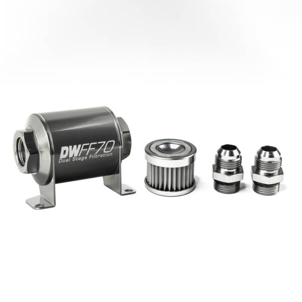 DeatschWerks - DeatschWerks Stainless Steel 10AN 5 Micron Universal Inline Fuel Filter Housing Kit (70mm)