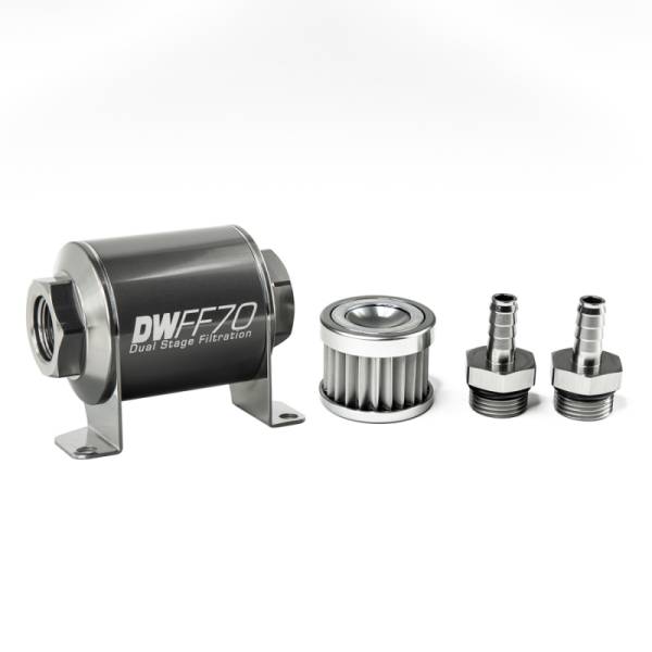 DeatschWerks - DeatschWerks Stainless Steel 3/8in 5 Micron Universal Inline Fuel Filter Housing Kit (70mm)