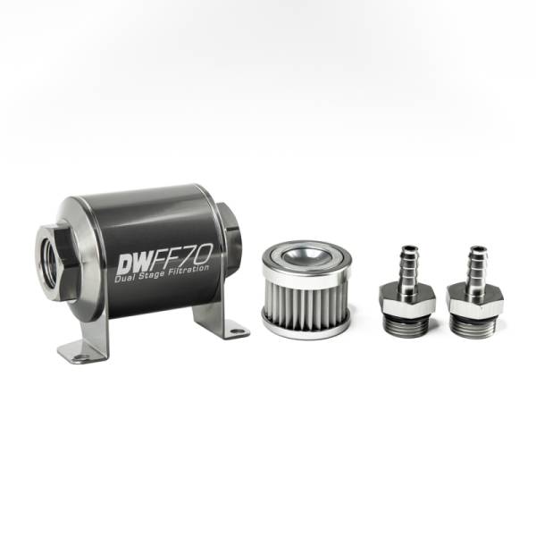 DeatschWerks - DeatschWerks Stainless Steel 5/16in 5 Micron Universal Inline Fuel Filter Housing Kit (70mm)