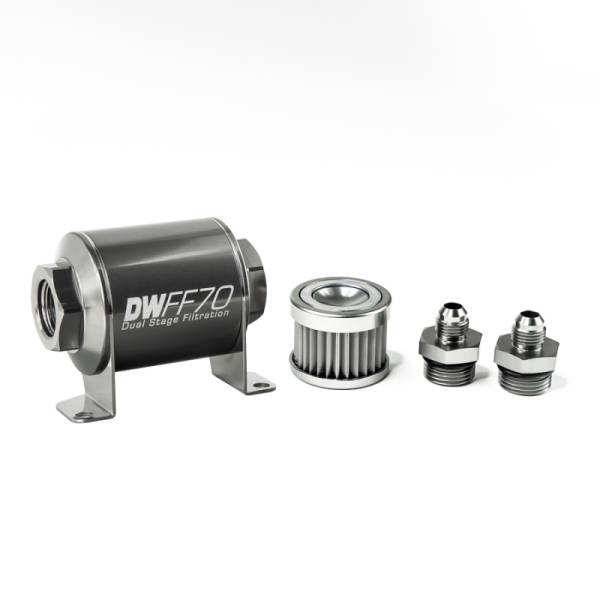 DeatschWerks - DeatschWerks Stainless Steel 6AN 5 Micron Universal Inline Fuel Filter Housing Kit (70mm)