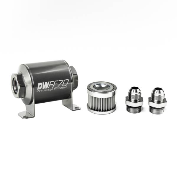 DeatschWerks - DeatschWerks Stainless Steel 8AN 5 Micron Universal Inline Fuel Filter Housing Kit (70mm)