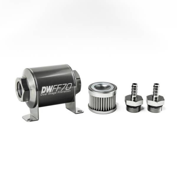 DeatschWerks - DeatschWerks Stainless Steel 5/16in 10 Micron Universal Inline Fuel Filter Housing Kit (70mm)