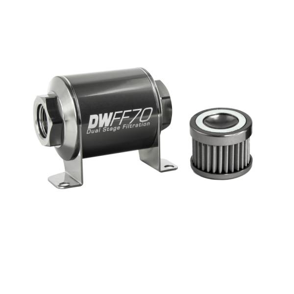 DeatschWerks - DeatschWerks Stainless Steel 8AN 40 Micron Universal Inline Fuel Filter Housing Kit (70mm)