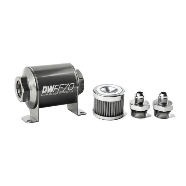 DeatschWerks - DeatschWerks Stainless Steel 6AN 40 Micron Universal Inline Fuel Filter Housing Kit (70mm)