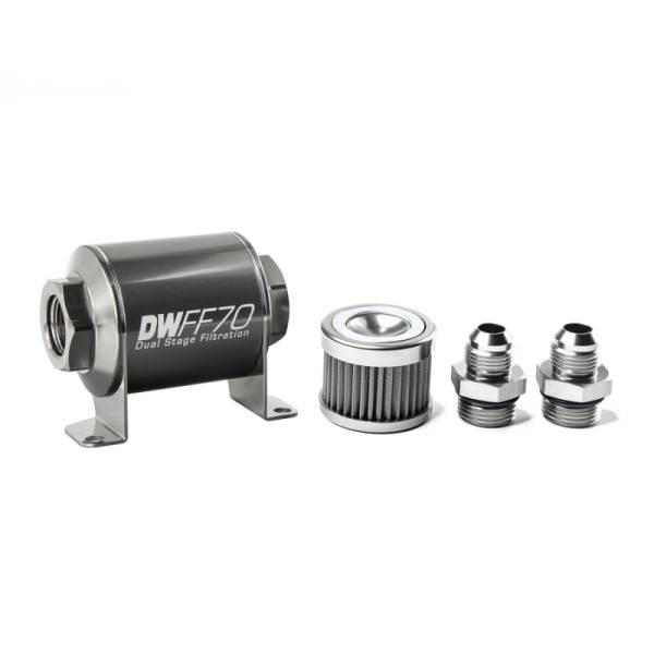 DeatschWerks - DeatschWerks Stainless Steel 8AN 40 Micron Universal Inline Fuel Filter Housing Kit (70mm)