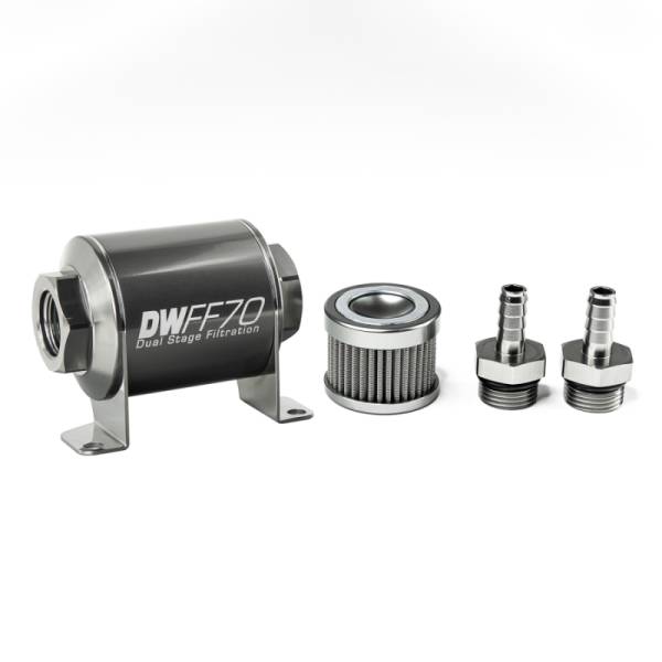 DeatschWerks - DeatschWerks Stainless Steel 3/8in 100 Micron Universal Inline Fuel Filter Housing Kit (70mm)